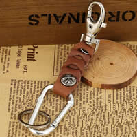 цинковый сплав цепочка для ключей, с Шнур из натуральной кожи, Платиновое покрытие платиновым цвет, не содержит никель, свинец, 90-110mm, 10пряди/сумка, продается сумка