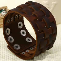 Men Bracelet Cowhide zinc alloy snap clasp brown nickel lead & cadmium free 30-50mm Length 5-7 Inch Sold By Bag