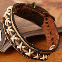 Men Bracelet Cowhide with Wax Cord brass buckle light coffee nickel lead & cadmium free 15-20mm Length 9.5 Inch Sold By Bag