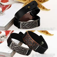 Men Bracelet Cowhide with Zinc Alloy plated mixed colors nickel lead & cadmium free 15-20mm Length 5-7 Inch Sold By Bag