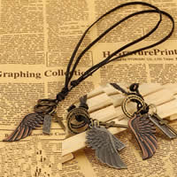 Cowhide Necklace, Tibetan Style, Wing Shape, plated, Unisex & adjustable, mixed colors, nickel, lead & cadmium free, 40-50mm, Length:15-25 Inch, 20Strands/Bag, Sold By Bag