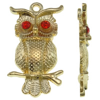 Zinc Alloy Animal Pendler, Owl, guldfarve belagt, med rhinestone, bly & cadmium fri, 17.50x31x4mm, Hole:Ca. 2mm, 100pc'er/Bag, Solgt af Bag