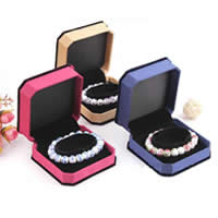 Velvet Bracelet Box, PC Plastic, with Satin Ribbon & Velveteen, more colors for choice, 95x95x45mm, 10PCs/Lot, Sold By Lot