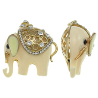 Tibetan Style Animal Pendants, with Resin, Elephant, gold color plated, enamel & with rhinestone & hollow, lead & cadmium free, 42x49x24mm, Hole:Approx 5x6mm, 10PCs/Bag, Sold By Bag