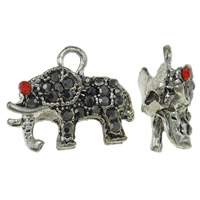 Tibetan Style Animal Pendants, Elephant, antique silver color plated, with rhinestone, lead & cadmium free, 19x16x7mm, Hole:Approx 3mm, 20PCs/Bag, Sold By Bag