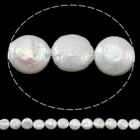 Cultured Coin Freshwater Pearl Beads, Button, natural, white, Grade AA, 12-13mm, Hole:Approx 0.8mm, Sold Per 15 Inch Strand