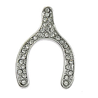 Tibetan Style Alphabet and number Pendants, Wishbone, platinum color plated, with rhinestone, nickel, lead & cadmium free, 19x27x2mm, Hole:Approx 2x5mm, 100PCs/Lot, Sold By Lot
