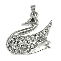 Tibetan Style Animal Pendants, Swan, platinum color plated, with rhinestone, nickel, lead & cadmium free, 24x27x3mm, Hole:Approx 4x3mm, 50PCs/Lot, Sold By Lot