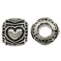 Tibetan Style Large Hole Bead, Column, platinum color plated, with heart pattern & blacken, nickel, lead & cadmium free, 9mm, Hole:Approx 4mm, 300PCs/Lot, Sold By Lot