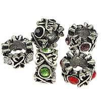 Tibetan Style European Beads, Donut, platinum color plated, without troll & with rhinestone & blacken, more colors for choice, nickel, lead & cadmium free, 6x11x6mm, Hole:Approx 5mm, 100PCs/Lot, Sold By Lot