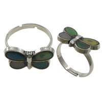Enamel Mood Finger Ring, cobre, with ferro, Borboleta, cromado de cor platina, ajustável & esmalte sensor, níquel, chumbo e cádmio livre, 18x10x2mm, Buraco:Aprox 1.5mm, tamanho:7.5, 100PCs/box, vendido por box