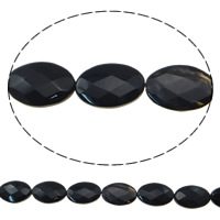 Natürliche schwarze Achat Perlen, Schwarzer Achat, oval, facettierte, 20x30x8mm, Bohrung:ca. 2mm, Länge ca. 13.5 ZollInch, 5SträngeStrang/Tasche, ca. 12/Strang, verkauft von Tasche