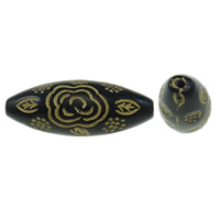 Guld Accent akryl perler, Oval, med blomstermønster & ensfarvet, sort, 25x10mm, Hole:Ca. 0.8mm, Ca. 330pc'er/Bag, Solgt af Bag