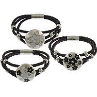 PU Leather Cord Bracelets, with 316 Stainless Steel, with flower pattern & 3-strand & enamel & with rhinestone, more colors for choice, 28x28x13mm, 21x10mm, 6x8mm, 4mm, Length:Approx 9 Inch, 5Strands/Lot, Sold By Lot