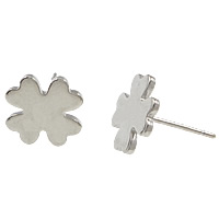 Clover Earrings, Stainless Steel, Four Leaf Clover, without earnut, original color, 10x10mm, 0.8mm, 500Pairs/Lot, Sold By Lot