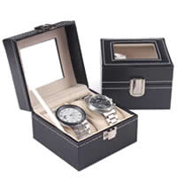 Kijk Jewelry Box, Composiet Hout, met PU & Katoenfluweel, Kubus, zwart, 110x110x80mm, 90x45mm, 80x43x30mm, 5pC's/Lot, Verkocht door Lot