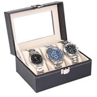Le bois composite boîte de montre, avec cuir PU & velours de coton & verre, rectangle, noire, 113x157x80mm, 90x45mm, 80x43x30mm, 5PC/lot, Vendu par lot