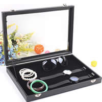 Boîte à bijoux multifonctions, carton, avec cuir PU & velours de coton & verre, rectangle, noire, 350x240x45mm, Vendu par PC