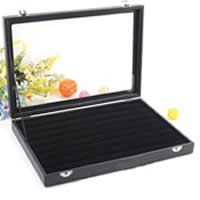 Leather Ring Box, Cardboard, with PU Leather & Velveteen & Glass, Rectangle, black, 350x240x45mm, 2PCs/Lot, Sold By Lot