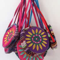 Leinen Folk Art-Tasche, flache Runde, Stickerei, gemischte Farben, 16cm, 20PCs/Menge, verkauft von Menge