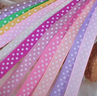 Grosgrain Ribbon, printing, with round spot pattern & single-sided, mixed colors, 9mm, 5PCs/Lot, 100Yard/PC, Sold By Lot
