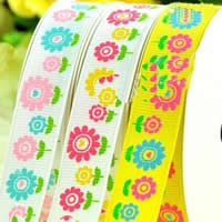 Ripsband, Kunstdruck, verschiedene Größen vorhanden & mit Blumenmuster & einzelseitig, gemischte Farben, 2PCs/Tasche, 100WerftenHof/PC, verkauft von Tasche