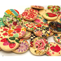 Wood Button, printing, mixed, 18mm, Hole:Approx 1-2mm, 250PCs/Bag, Sold By Bag