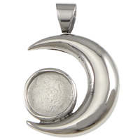 Stainless Steel Pendant Setting, Moon, original color, 17x25x3mm, Hole:Approx 4x6mm, Inner Diameter:Approx 8mm, 20PCs/Lot, Sold By Lot
