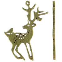Tibetan Style Animal Pendants, Deer, antique bronze color plated, lead & cadmium free, 45x59x2mm, Hole:Approx 1.5mm, Approx 95PCs/KG, Sold By KG