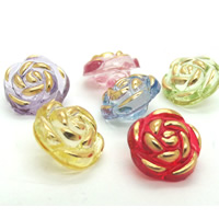 Acrylic Shank Button, Flower, gold accent, mixed colors, 13mm, Hole:Approx 1-2mm, 300PCs/Bag, Sold By Bag