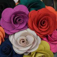 Baumwollsamt Brosche, mit Eisen, Blume, handgemacht, gemischte Farben, 75mm, 20PCs/Menge, verkauft von Menge