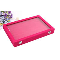 Cardboard Ring Box with PU Leather & Velveteen & Glass Rectangle fuchsia pink Sold By Lot