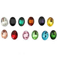 Crystal Cabochons, Oval, silver color plated, rivoli back & faceted, mixed colors, 10x14mm, 200PCs/Bag, Sold By Bag