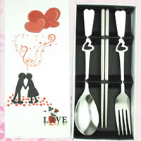 Stainless Steel Tableware Set fork & chopsticks & spoon Rectangle white Sold By Lot