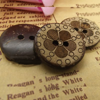 Wood Button Flat Round & with flower pattern & double-hole Approx 1-2mm Sold By Bag