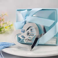Stainless Steel Bookmark, with Nylon Cord, Heart, with paper tag & with butterfly pattern, 95x70mm, 50PCs/Lot, Sold By Lot