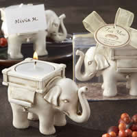 Resin Candle Holder with Paraffin & Cotton Elephant with place card clip white Sold By Lot