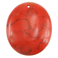 Pingente turquesa, Turquesa sintética, Oval achatado, vermelho, 28x35x9mm, Buraco:Aprox 2mm, 30PCs/Lot, vendido por Lot