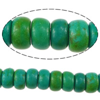 Perles turquoises, turquoise synthétique, rondelle, vert, 4x6mm, Trou:Environ 1mm, Longueur:Environ 16 pouce, 20Strandstoron/lot, Environ 109PC/brin, Vendu par lot