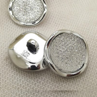 Acrylic Shank Button, Flat Round, silver color plated, imitation rhinestone, white, nickel, lead & cadmium free, 30mm, Hole:Approx 2-3mm, 50PCs/Bag, Sold By Bag