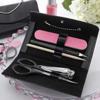 Manicure Set Stainless Steel nail file & nail clipper & exfoliating knife & scissors with PU Leather Handbag gingham black Sold By Lot