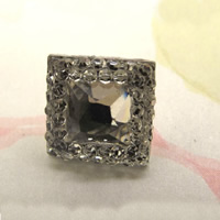 Akryl Shank Button, Square, med rhinestone, 13mm, Hole:Ca. 1-2mm, 100pc'er/Bag, Solgt af Bag