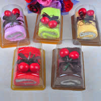 Cotton Towel, with Satin Ribbon & Plastic, Cake, mixed colors, 200x200mm, 15Sets/Lot, Sold By Lot