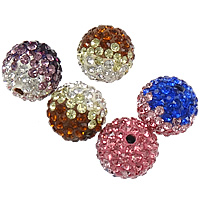 Strass Ton befestigte Perlen, Lehm pflastern, rund, mit 88 Stück Strass & mit Strass von Klasse A, gemischte Farben, PP12, 12mm, Bohrung:ca. 1.8mm, 10PCs/Tasche, verkauft von Tasche