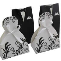 Свадебная коробка конфет, бумага, с Сатиновая лента, В форме предмета одежды, Связанный вручную, для пара, 100x58x38mm,85x58x38mm, 200Наборы/Лот, продается Лот