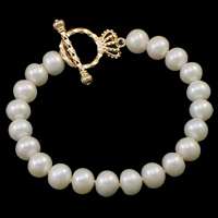 Freshwater Cultured Pearl Bracelet, Freshwater Pearl, brass toggle clasp, Potato, natural, white, 8-9mm, Sold Per Approx 7.5 Inch Strand