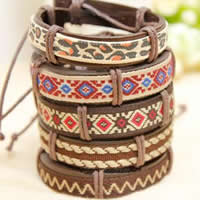Cowhide Bracelet, with Nylon Ribbon & Wax Cord, mixed colors, 13mm, Length:5.5-7 Inch, 50Strands/Lot, Sold By Lot