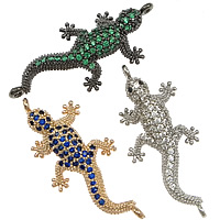 Cubic Zirconia Micro Pave Brass Connector, Gecko, plated, micro pave cubic zirconia & 1/1 loop, mixed colors, nickel, lead & cadmium free, 13x29x5mm, Hole:Approx 1mm, 10PCs/Lot, Sold By Lot