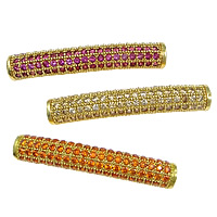 Cubic Zirconia Micro Pave Brass Beads, Curved Tube, real gold plated, micro pave cubic zirconia & hollow, mixed colors, nickel, lead & cadmium free, 29x5x3mm, Hole:Approx 2mm, 10PCs/Lot, Sold By Lot