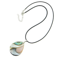 Shell Necklaces, with Leather, brass lobster clasp, Flat Oval, 42x36x4mm, Sold Per 16.5 Inch Strand